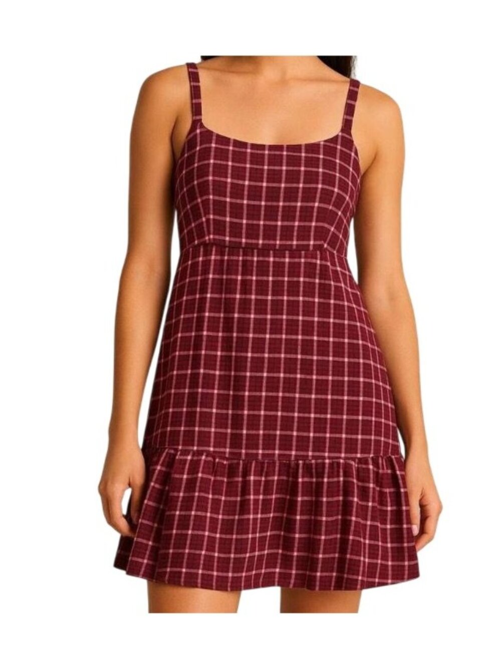 Hollister Babydoll Plaid Tank Pleated Mini Dress Red XS Academia‎ Y2K Retro Chic
